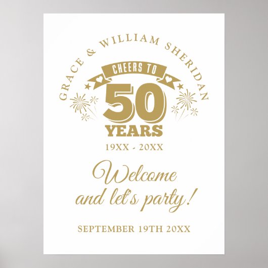 Proost op het 50e bruiloft Jubileum Welkomstbord Poster (Voorkant)