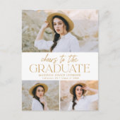 Proost op het Afstudeerder Gold 3 Photo Graduation Uitnodiging Briefkaart (Voorkant)