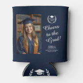 Proost op het Afstudeerder Navy Blue Custom Afstud Blikjeskoeler (Voorkant)