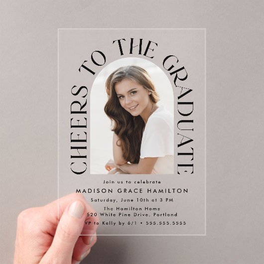 Proost op het Afstuderen Arch Photo Graduation Par Acryl Uitnodigingen (Insitu (Draagbaar))