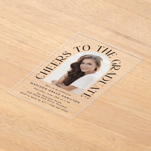 Proost op het Afstuderen Arch Photo Graduation Par Acryl Uitnodigingen (Laagn)