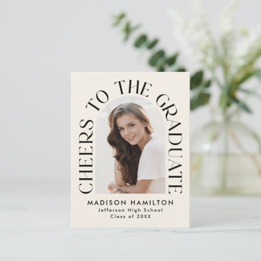 Proost op het Afstuderen Arch Photo Graduation Par Uitnodiging Briefkaart (Staand voorkant)