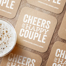 Proost op het blije paar kraft repetitie diner kartonnen onderzetters