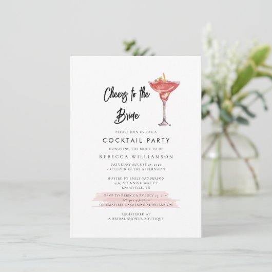 Proost op het Bride Vrijgezellenfeest Cocktail Par Kaart (Staand voorkant)