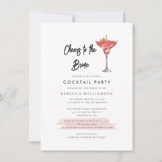 Proost op het Bride Vrijgezellenfeest Cocktail Par Kaart (Voorkant)