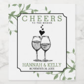 Proost op het etiket op de wijnfles voor bruiden (Enkel label)