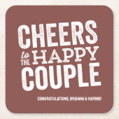 Proost op het gelukkige paar brick rode bruiloft kartonnen onderzetters (Voorkant)