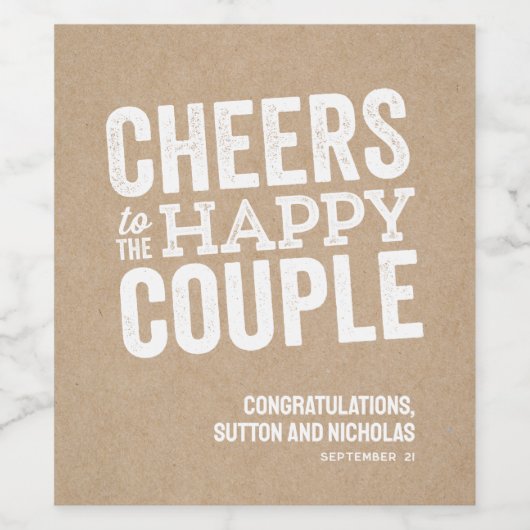 Proost op het gelukkige paar kraft bruiloft wijn etiket (Enkel label)