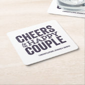 Proost op het gelukkige paar paarse bruiloft kartonnen onderzetters (Schuin)