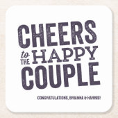 Proost op het gelukkige paar paarse bruiloft kartonnen onderzetters (Voorkant)