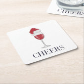 Proost op het kerstfeestje Santa Hat Wine Kartonnen Onderzetters (Schuin)