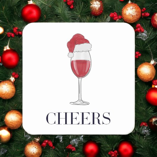 Proost op het kerstfeestje Santa Hat Wine Kartonnen Onderzetters