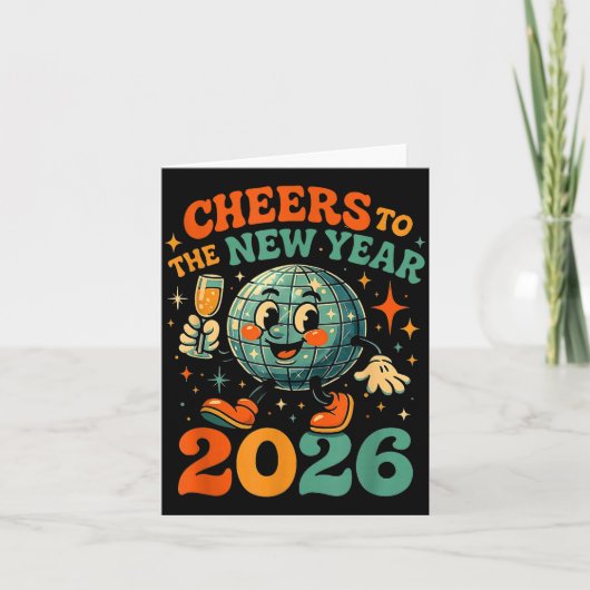 Proost Op Het Nieuwe Jaar 2026 Retro Disco Cadeau  Kaart (Voorkant)