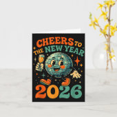 Proost Op Het Nieuwe Jaar 2026 Retro Disco Cadeau  Kaart (Gele Bloem)