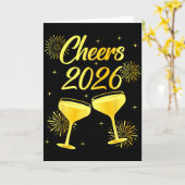 Proost Op Het Nieuwe Jaar Champagne Gelukkig Nieuw Kaart (Gele Bloem)