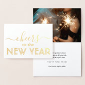 Proost op het Nieuwe Jaar Chic 1 Foto Modern Minim Folie Kaarten (Display)