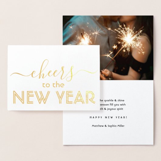 Proost op het Nieuwe Jaar Chic 1 Foto Modern Minim Folie Kaarten (Display)