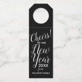 Proost op het nieuwe jaar Elegant Zwart-wit Flessenhanger (Voorkant)