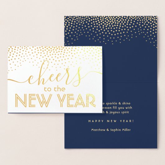 Proost op het nieuwe jaar Stijlvol Confetti Navy G Folie Kaarten (Display)
