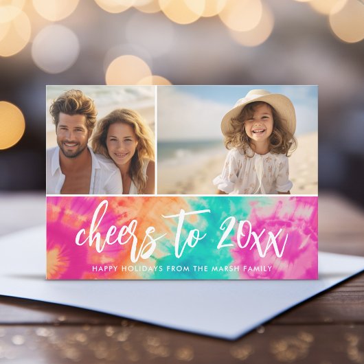 Proost op het nieuwe jaar Stropdas-Dye Blauwgroen Feestdagenkaart