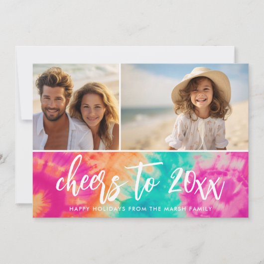 Proost op het nieuwe jaar Stropdas-Dye Blauwgroen  Feestdagenkaart (Voorkant)