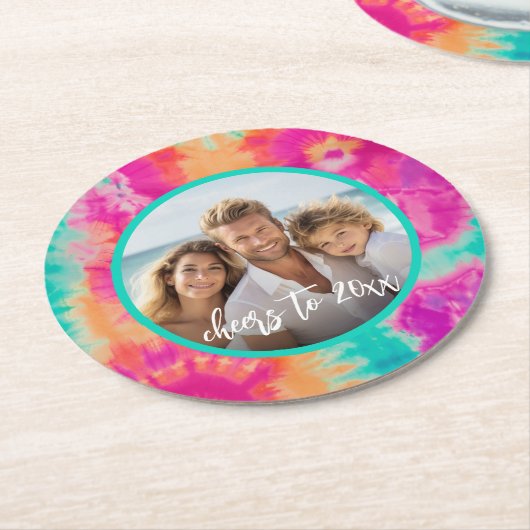 Proost op het nieuwe jaar Stropdas-Dye Blauwgroen  Ronde Kartonnen Onderzetter (Gebogen)