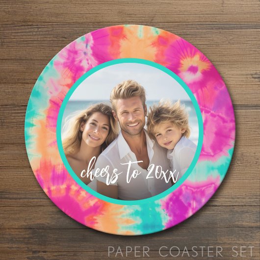 Proost op het nieuwe jaar Stropdas-Dye Blauwgroen  Ronde Kartonnen Onderzetter