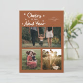 Proost Op Het Nieuwe Jaar Terracotta Multi Foto Feestdagenkaart (Staand voorkant)