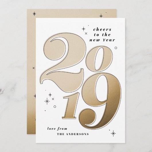 Proost op het nieuwe jaar, vetgedrukt goud 2019 feestdagenkaart (Voorkant / Achterkant)