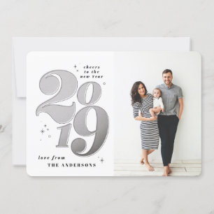 Proost op het nieuwe jaar zilveren 2019 fotovakant feestdagenkaart