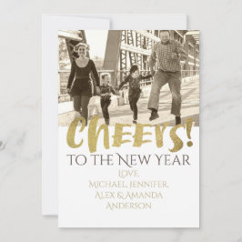 Proost op het nieuwjaar Gold & White Foto Feestdagenkaart