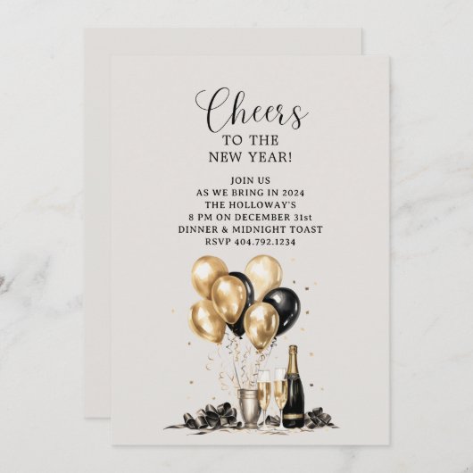 Proost op het nieuwjaarsfeest met goud en zwart kaart (Voorkant / Achterkant)