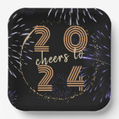 Proost op het nieuwjaarsfeest van 2024 papieren bordje (Voorkant)