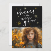 Proost op het nieuwjaarsscript Gold Starburst Phot Feestdagenkaart (Voorkant)