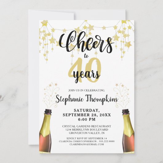 Proost op # Jaar Black Gold Stars Script Kaart (Voorkant)