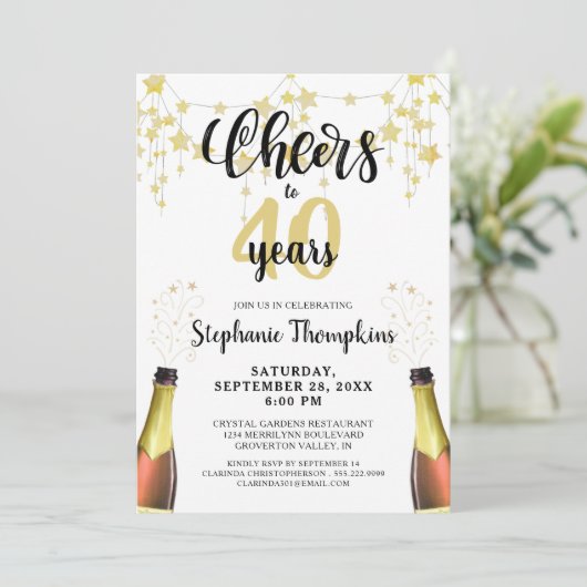 Proost op # Jaar Black Gold Stars Script Kaart (Staand voorkant)