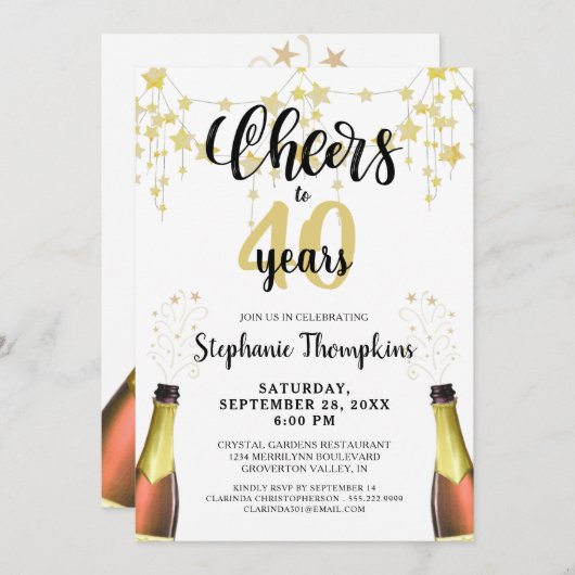 Proost op # Jaar Black Gold Stars Script Kaart (Voorkant / Achterkant)