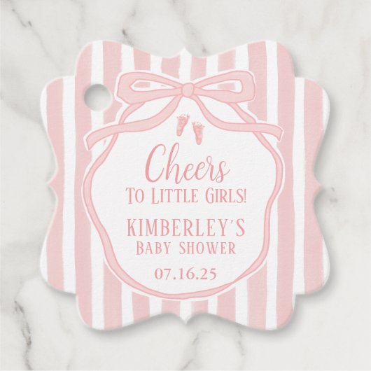 Proost op kleine meisjes Boog roze meisje Champagn Bedankjes Labels (Voorkant)