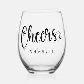 Proost op leuke script aangepaste naam wijnglas zonder voet (Voorkant)