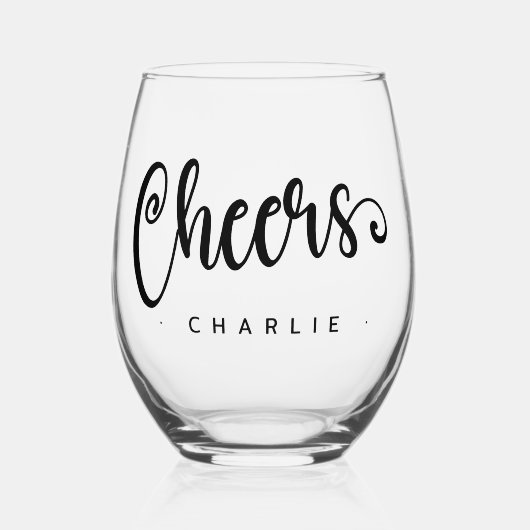 Proost op leuke script aangepaste naam wijnglas zonder voet (Voorkant)