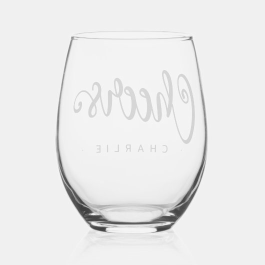 Proost op leuke script aangepaste naam wijnglas zonder voet (Achterkant)