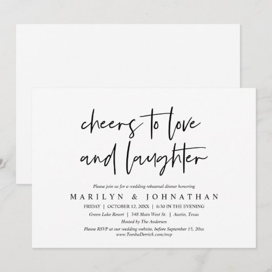 Proost op Liefde en Lachen, repetitie diner Kaart (Voorkant / Achterkant)