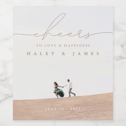 Proost op Liefde & Geluk Script Foto Bruiloft Wijn Etiket (Enkel label)