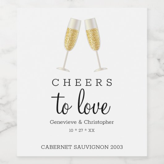 Proost op Liefde Mousserende Wijn Toast Bruiloft M Wijn Etiket (Enkel label)