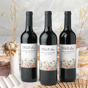 Proost op Love Country Wildflower Wedding Wijn Etiket