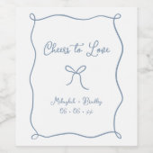 Proost op Love Hand Drawn Bow Dusty Blue Wijn Etiket (Enkel label)