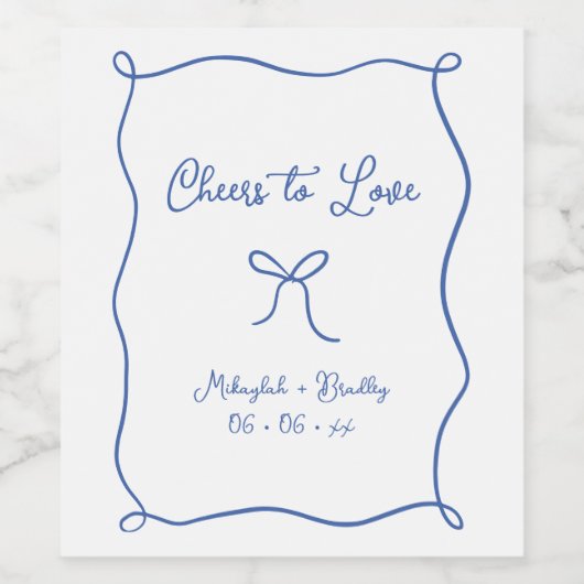 Proost op Love Hand Drawn Bow French Blue Wijn Etiket (Enkel label)
