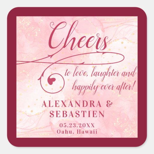 Proost op Love Roos Gold Script Bourgondische brui Vierkante Sticker (Voorkant)