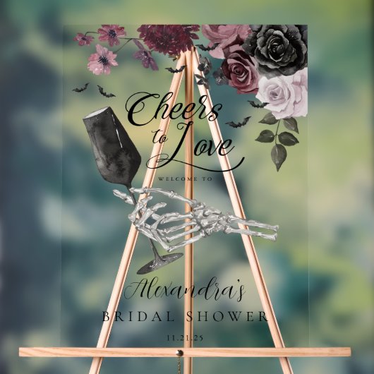 Proost op Love Skeleton Hand Floral Gothic Bridal Acryl Bord (Neutraal)