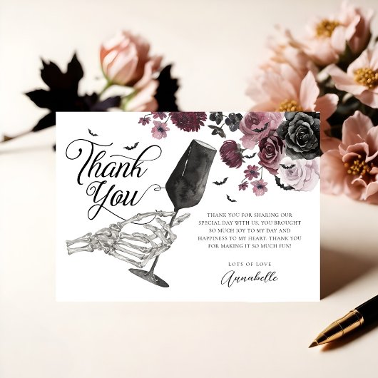 Proost op Love Skeleton Hand Floral Gothic Bridal Bedankkaart
